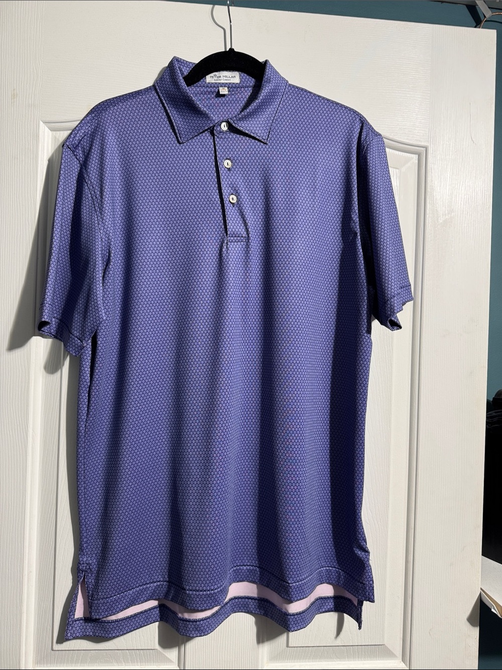 Peter Millar Summer Comfort Performance Golf Polo Purple Racket Print Men’s Med